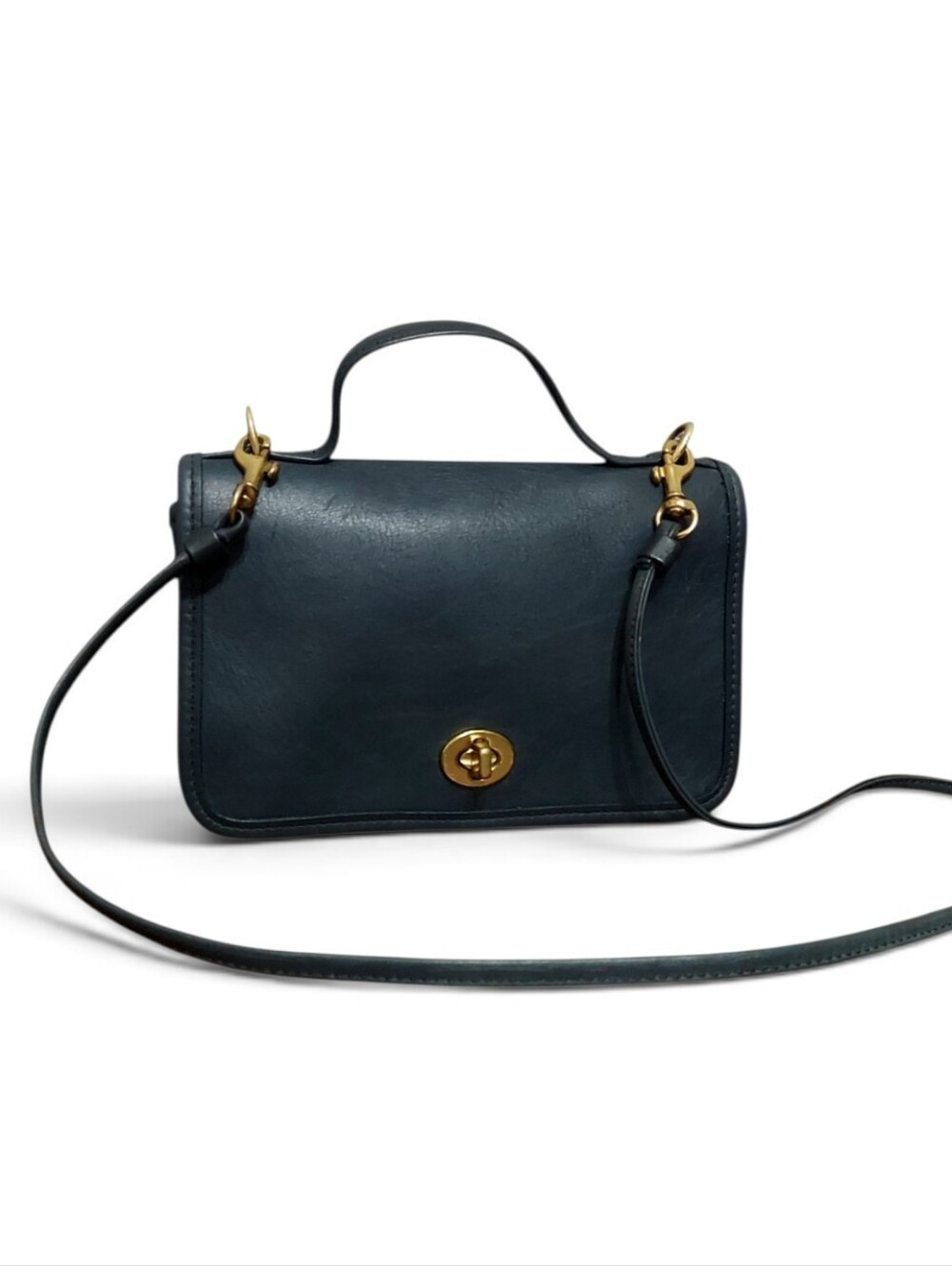 Coach Vintage Casino Bag Navy Blue Leather With Brass Turnlock HW No. 9924 EUC